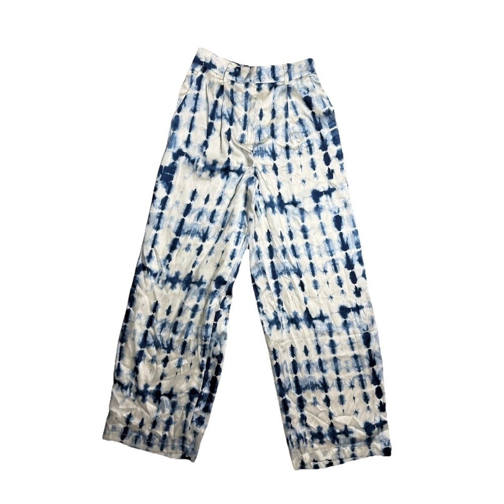 House of Harlow 1960 Blue & White Tie Dye Wide Leg Satin Pants Womens Size XS